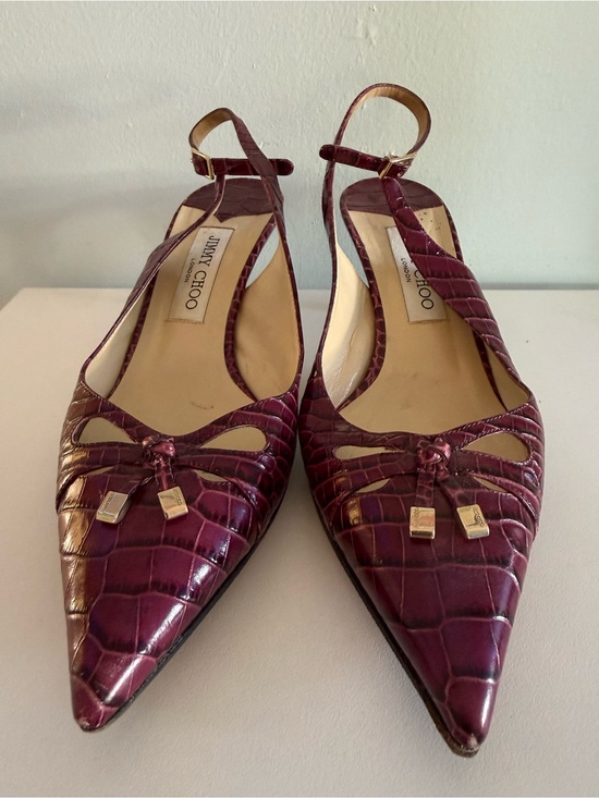 Jimmy Choo Shoes - Jimmy Choo Burgundy Croc Embossed Slingback Pointed Toe Heels Sz 41 (10/10.5)